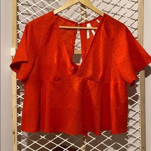 Elli Orange Black Polka Dots Crop Blouse Large - Picture 2 of 4